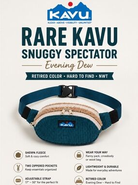 HTF RARE KAVU Snuggy Spectator Evening Dew Sherpa Corduroy Belt Bag NWT Retired